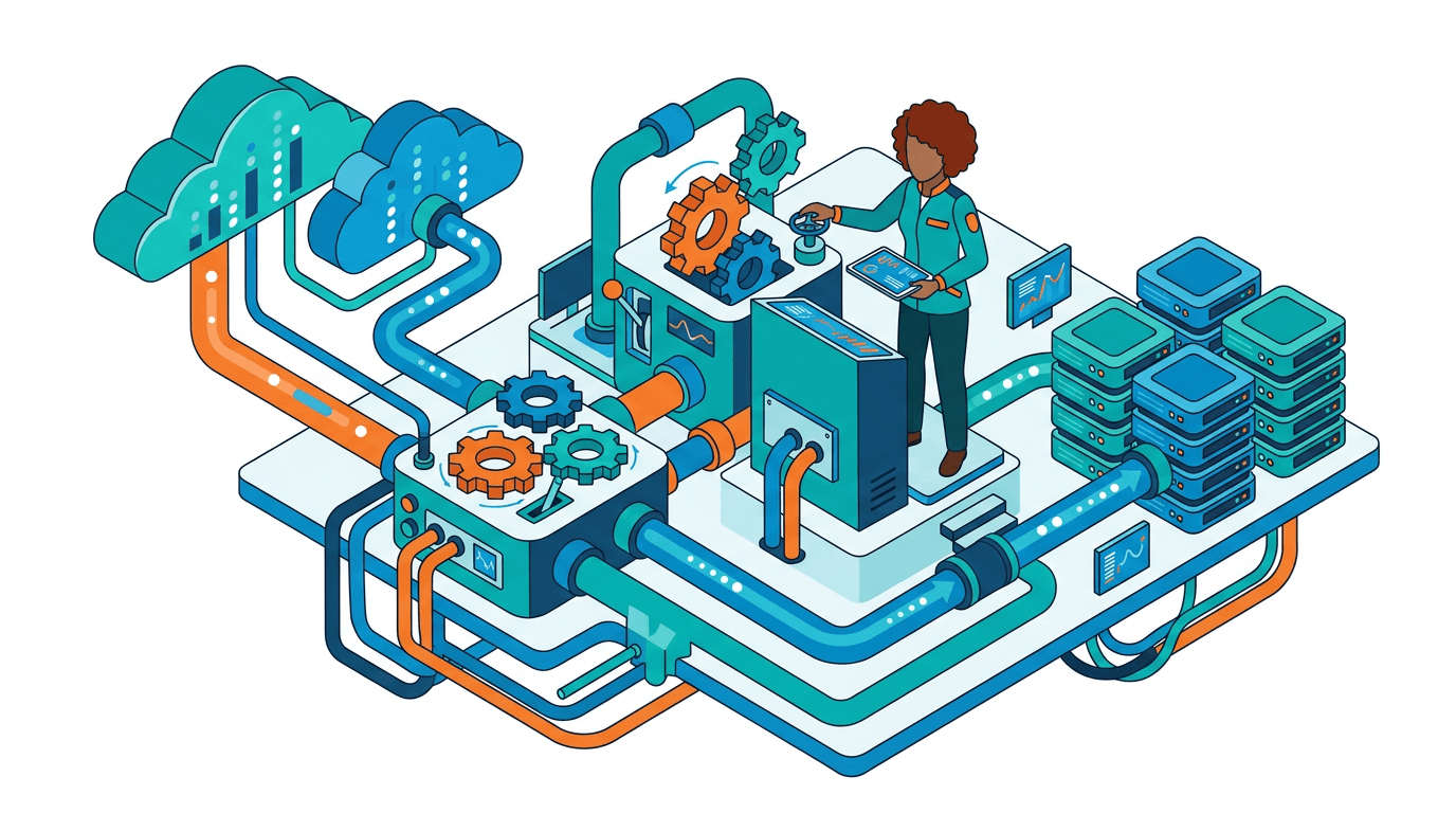 Illustration of system integration, automation, and connected workflows