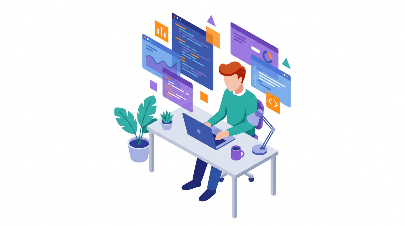 Illustration of custom business systems and internal software